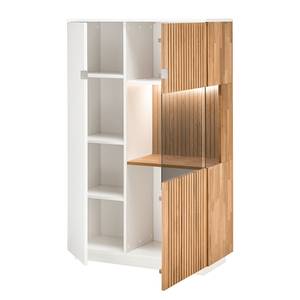 Highboard Lazori - 92 cm deels massief eikenhout - Bianco eikenhout - Wit - Glazendeur rechts