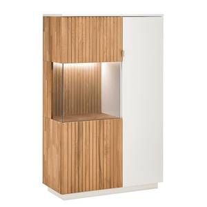 Highboard Lazori - 92 cm deels massief eikenhout - Bianco eikenhout - Wit - Glazendeur links