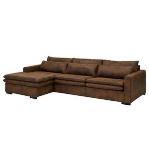 Hoekbank Dailman met chaise longue Microvezel Goda: Chocoladebruin - Longchair vooraanzicht links