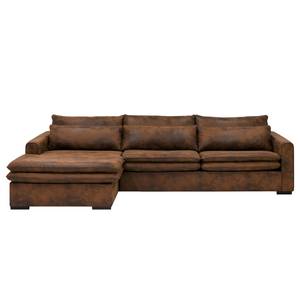 Hoekbank Dailman met chaise longue Microvezel Goda: Chocoladebruin - Longchair vooraanzicht links