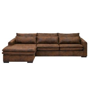 Hoekbank Dailman met chaise longue Microvezel Goda: Chocoladebruin - Longchair vooraanzicht links