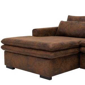 Hoekbank Dailman met chaise longue Microvezel Goda: Chocoladebruin - Longchair vooraanzicht links