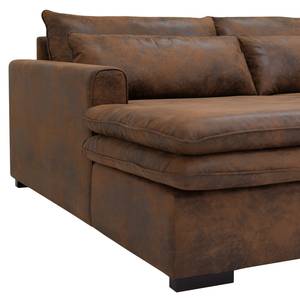 Hoekbank Dailman met chaise longue Microvezel Goda: Chocoladebruin - Longchair vooraanzicht links