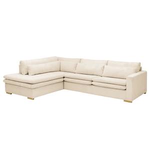 Ecksofa Dailman mit Ottomane Cordstoff Lola: Creme - Ottomane davorstehend links