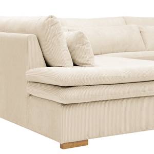 Ecksofa Dailman mit Ottomane Cordstoff Lola: Creme - Ottomane davorstehend links