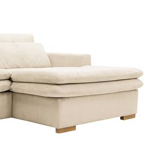 Ecksofa Dailman mit Longchair Cordstoff Lola: Creme - Longchair davorstehend rechts