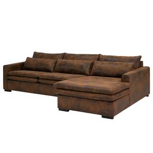 Hoekbank Dailman met chaise longue Microvezel Goda: Chocoladebruin - Longchair vooraanzicht rechts