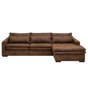 Hoekbank Dailman met chaise longue Microvezel Goda: Chocoladebruin - Longchair vooraanzicht rechts