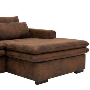 Hoekbank Dailman met chaise longue Microvezel Goda: Chocoladebruin - Longchair vooraanzicht rechts