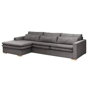 Hoekbank Dailman met chaise longue Corduroy Lola: Grijs - Longchair vooraanzicht links