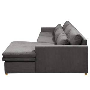 Hoekbank Dailman met chaise longue Corduroy Lola: Grijs - Longchair vooraanzicht rechts