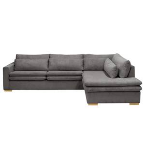 Ecksofa Dailman mit Ottomane Cordstoff Lola: Grau - Ottomane davorstehend rechts