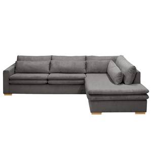 Ecksofa Dailman mit Ottomane Cordstoff Lola: Grau - Ottomane davorstehend rechts