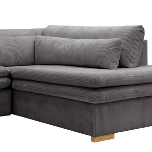 Ecksofa Dailman mit Ottomane Cordstoff Lola: Grau - Ottomane davorstehend rechts