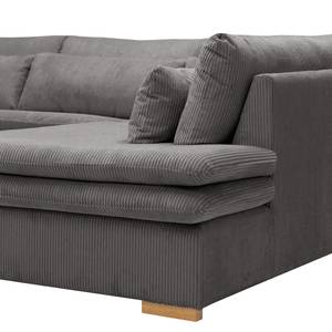 Ecksofa Dailman mit Ottomane Cordstoff Lola: Grau - Ottomane davorstehend rechts