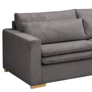 Ecksofa Dailman mit Ottomane Cordstoff Lola: Grau - Ottomane davorstehend rechts