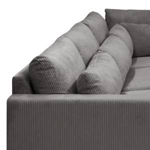 Ecksofa Dailman mit Ottomane Cordstoff Lola: Grau - Ottomane davorstehend rechts