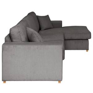 Hoekbank Madras met chaise longue Corduroy Lola: Grijs - Longchair vooraanzicht rechts