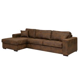 Hoekbank Madras met chaise longue Microvezel Goda: Chocoladebruin - Longchair vooraanzicht links