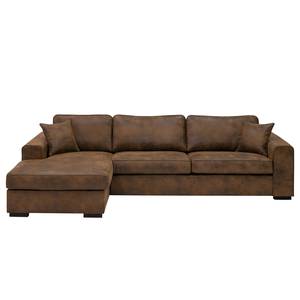 Hoekbank Madras met chaise longue Microvezel Goda: Chocoladebruin - Longchair vooraanzicht links