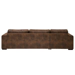 Hoekbank Madras met chaise longue Microvezel Goda: Chocoladebruin - Longchair vooraanzicht links