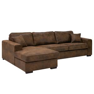 Hoekbank Madras met chaise longue Microvezel Goda: Chocoladebruin - Longchair vooraanzicht links