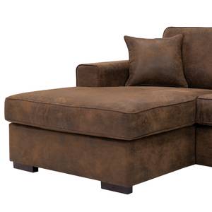 Hoekbank Madras met chaise longue Microvezel Goda: Chocoladebruin - Longchair vooraanzicht links