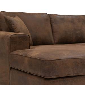 Hoekbank Madras met chaise longue Microvezel Goda: Chocoladebruin - Longchair vooraanzicht links