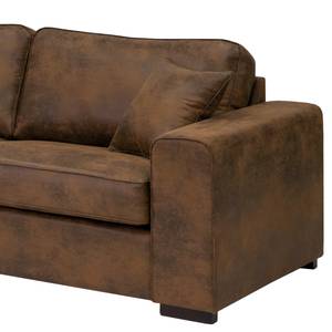 Hoekbank Madras met chaise longue Microvezel Goda: Chocoladebruin - Longchair vooraanzicht links