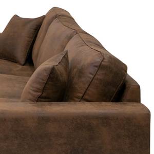 Hoekbank Madras met chaise longue Microvezel Goda: Chocoladebruin - Longchair vooraanzicht links