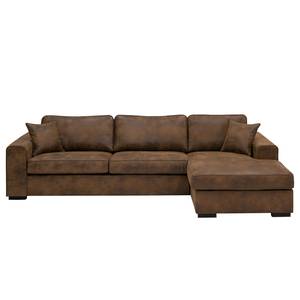 Hoekbank Madras met chaise longue Microvezel Goda: Chocoladebruin - Longchair vooraanzicht rechts