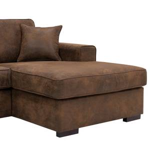 Hoekbank Madras met chaise longue Microvezel Goda: Chocoladebruin - Longchair vooraanzicht rechts