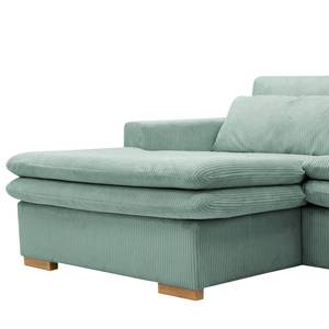 Hoekbank Dailman met chaise longue Corduroy Lola: Lichtblauw - Longchair vooraanzicht links