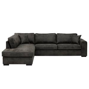 Ecksofa Madras mit Ottomane Microfaser Goda: Anthrazit - Ottomane davorstehend links