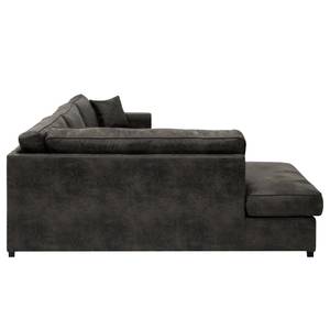 Ecksofa Madras mit Ottomane Microfaser Goda: Anthrazit - Ottomane davorstehend links