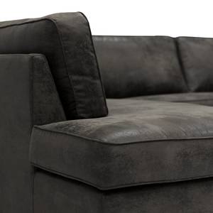 Ecksofa Madras mit Ottomane Microfaser Goda: Anthrazit - Ottomane davorstehend links