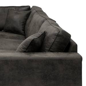 Ecksofa Madras mit Ottomane Microfaser Goda: Anthrazit - Ottomane davorstehend links