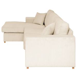 Hoekbank Madras met chaise longue Corduroy Lola: Crèmekleurig - Longchair vooraanzicht links