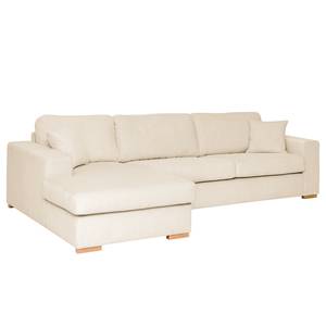 Hoekbank Madras met chaise longue Corduroy Lola: Crèmekleurig - Longchair vooraanzicht links