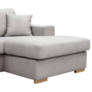 Hoekbank Madras met chaise longue Corduroy Lola: Lichtgrijs - Longchair vooraanzicht rechts