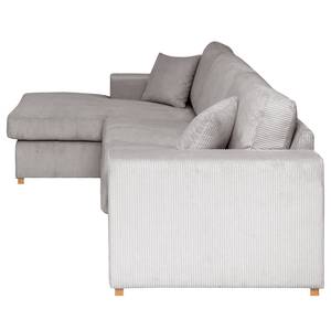 Hoekbank Madras met chaise longue Corduroy Lola: Lichtgrijs - Longchair vooraanzicht links