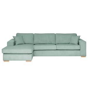 Hoekbank Madras met chaise longue Corduroy Lola: Lichtblauw - Longchair vooraanzicht links