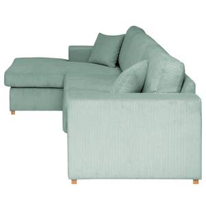 Hoekbank Madras met chaise longue Corduroy Lola: Lichtblauw - Longchair vooraanzicht links