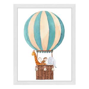 Quadro Striped Balloon With Animals Faggio massello / Vetro acrilico - Bianco - 33 x 43 cm