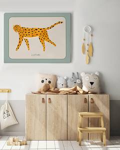 Impression sur toile Leopard Pin massif / Lin - Marron - 60 x 80 cm