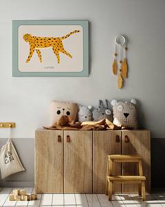 Impression sur toile Leopard Pin massif / Lin - Marron - 40 x 50 cm