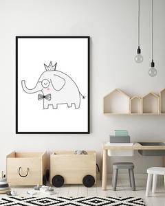 Tableau déco King Elephant Hêtre massif / Plexiglas - Noir - 63 x 83 cm