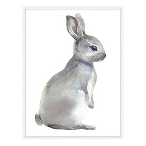 Bild Watercolor Grey Rabbit Buche Massiv / Acrylglas - Weiß - 63 x 83 cm