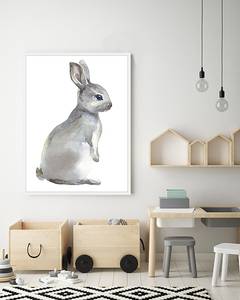 Tableau déco Watercolor Grey Rabbit Hêtre massif / Plexiglas - Blanc - 63 x 83 cm