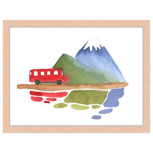 Tableau déco Red Bus Hêtre massif / Plexiglas - Naturel - 33 x 43 cm